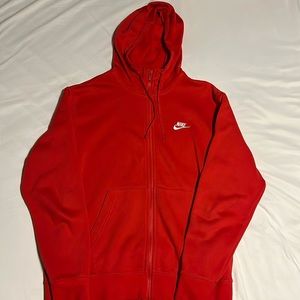Red Nike zip up hoodie club fleece